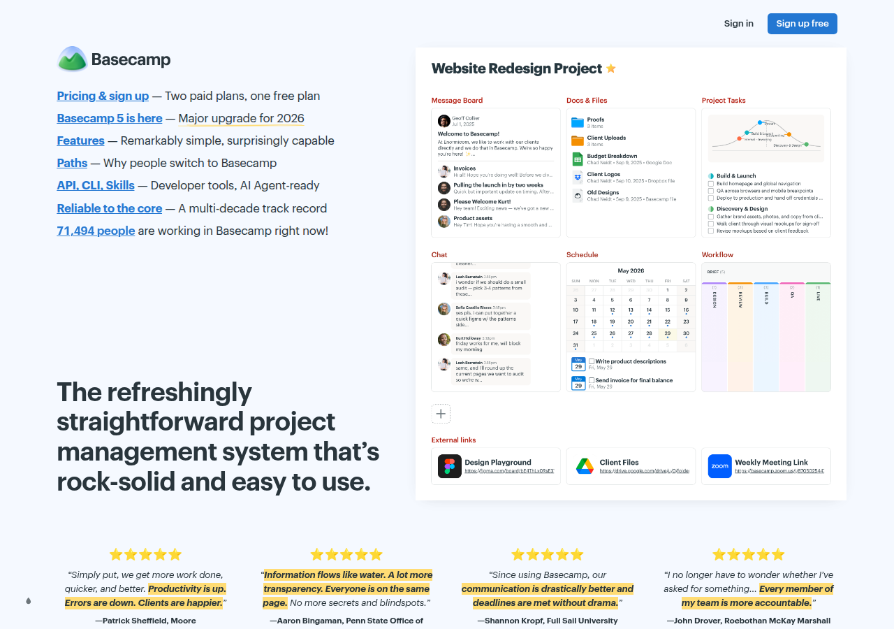Screenshot of basecamp.com