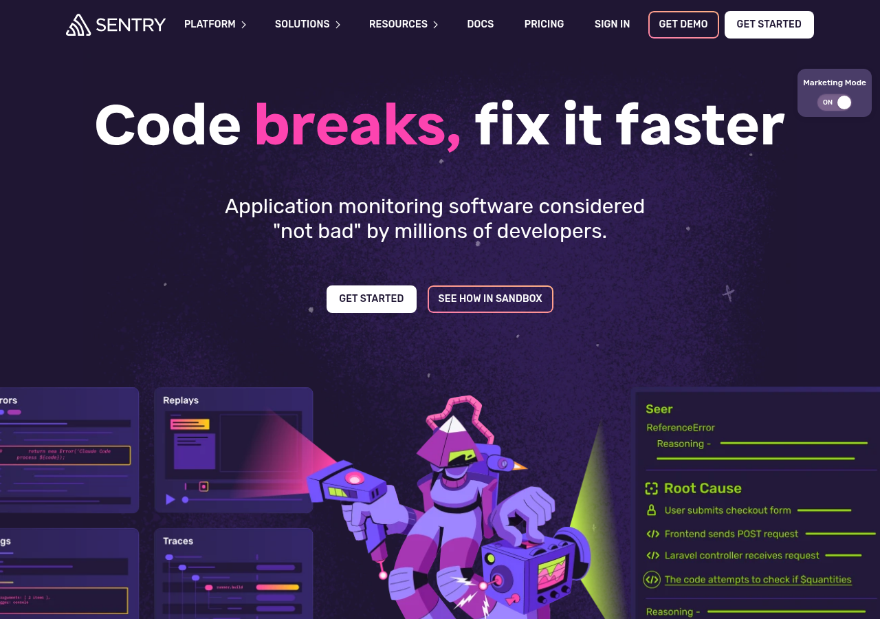 Screenshot of sentry.io