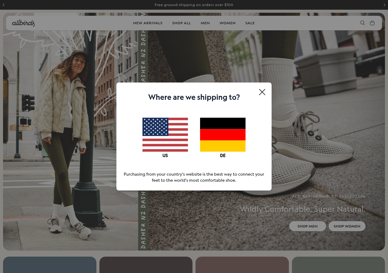 Screenshot of allbirds.com