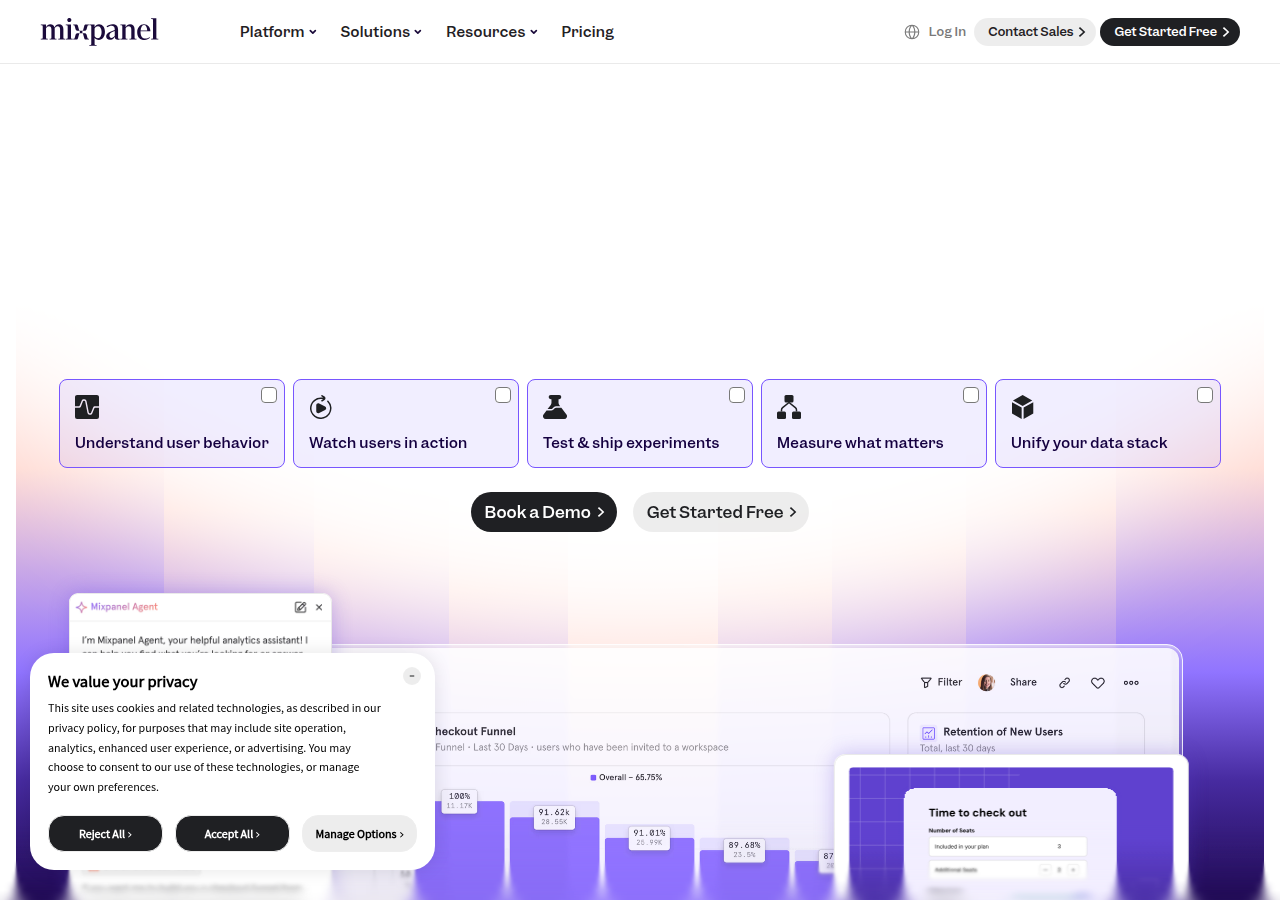 Screenshot of mixpanel.com