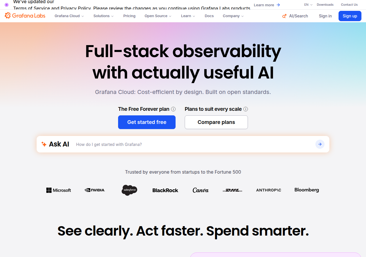 Screenshot of grafana.com