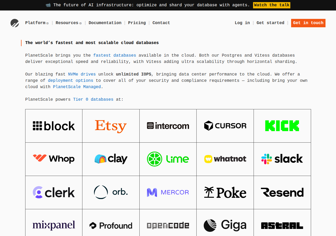 Screenshot of planetscale.com