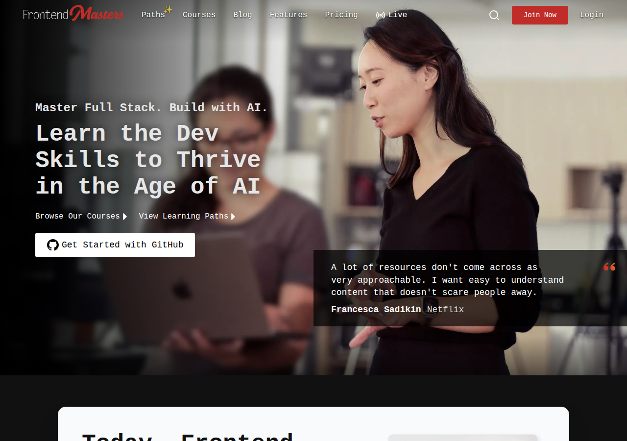 Screenshot of frontendmasters.com