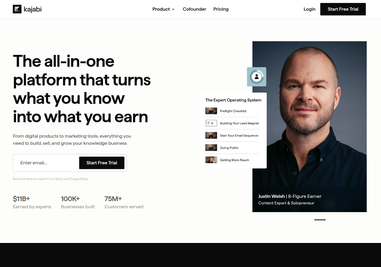 Screenshot of kajabi.com
