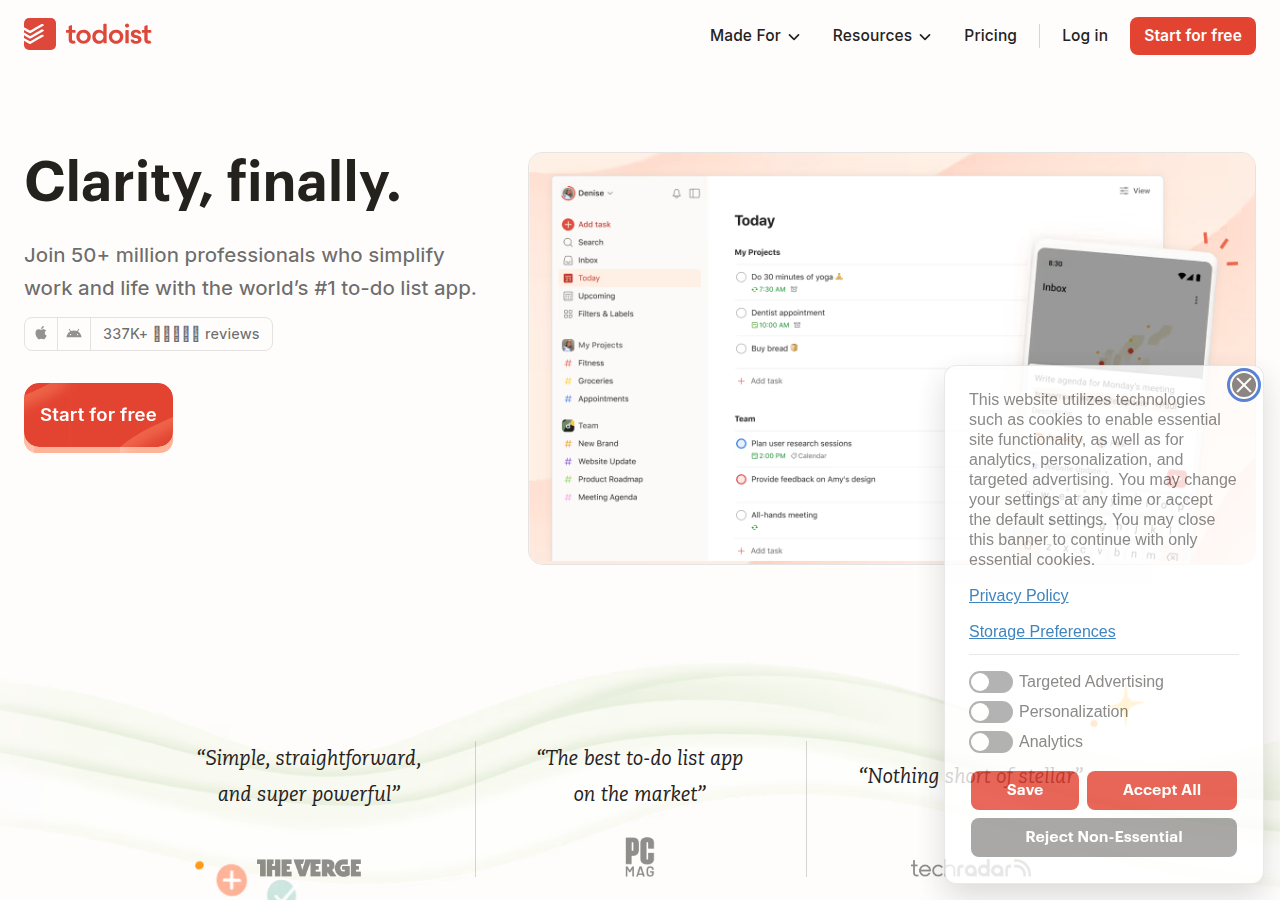 Screenshot of todoist.com