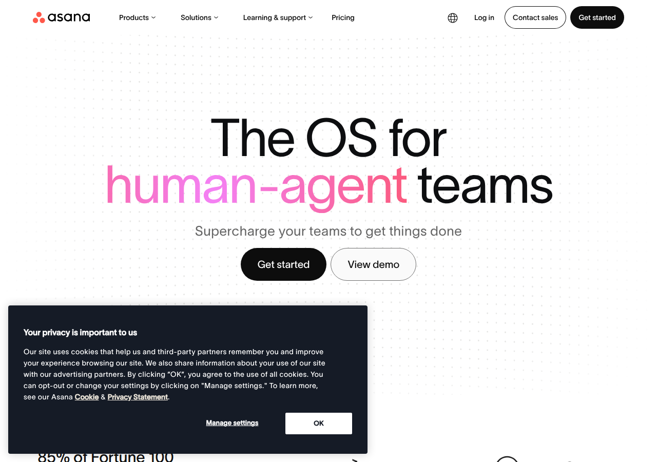Screenshot of asana.com