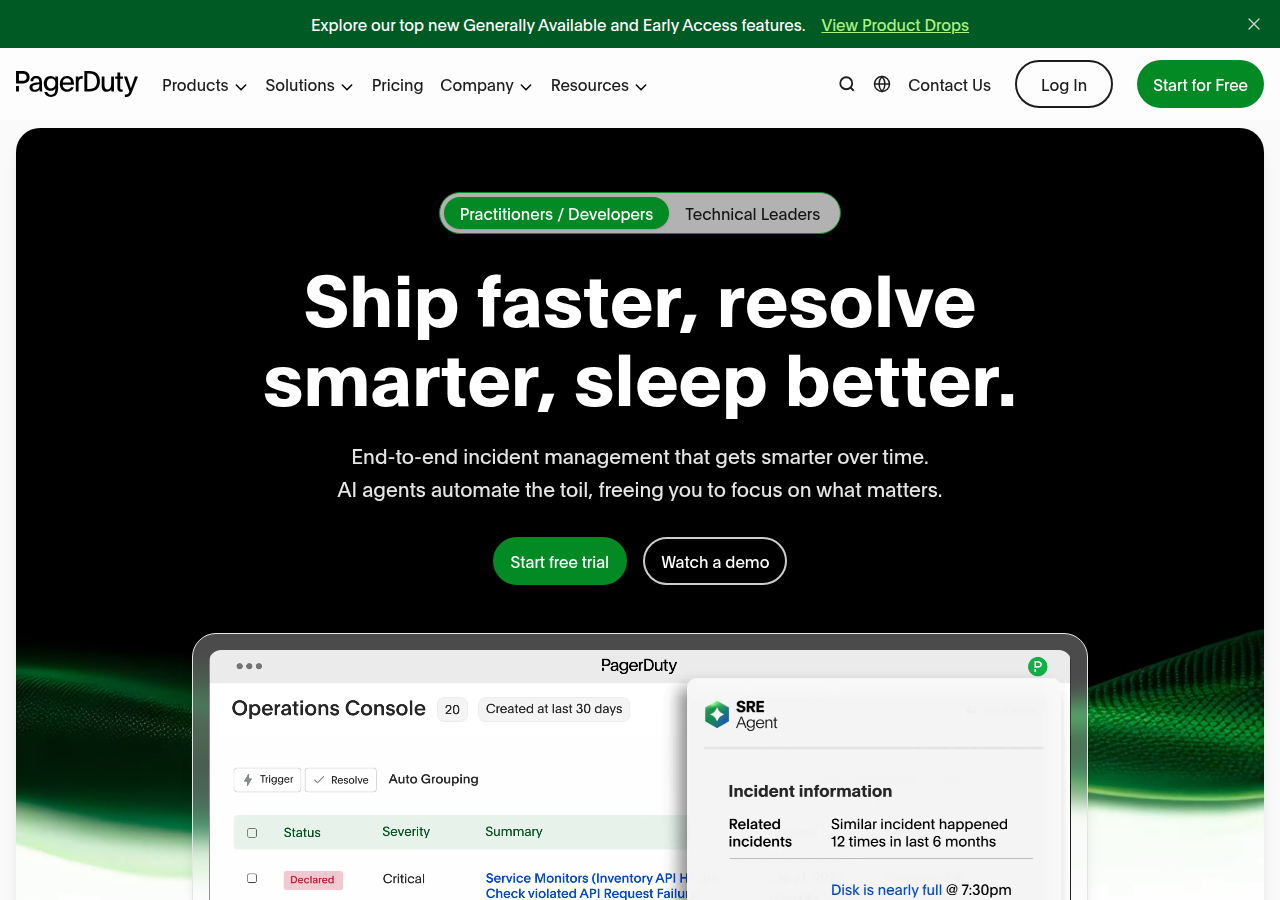 Screenshot of pagerduty.com