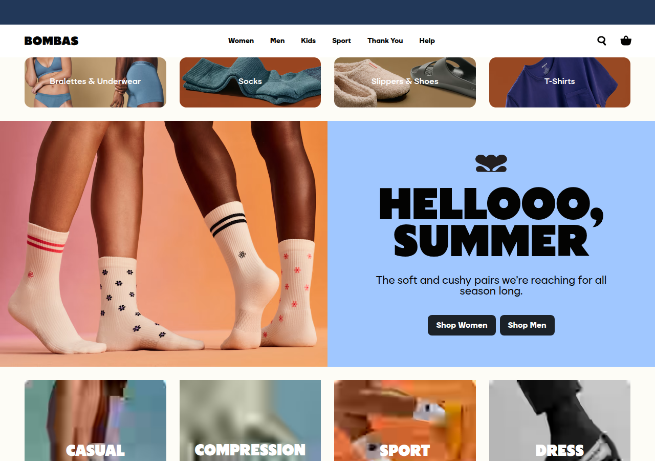 Screenshot of bombas.com