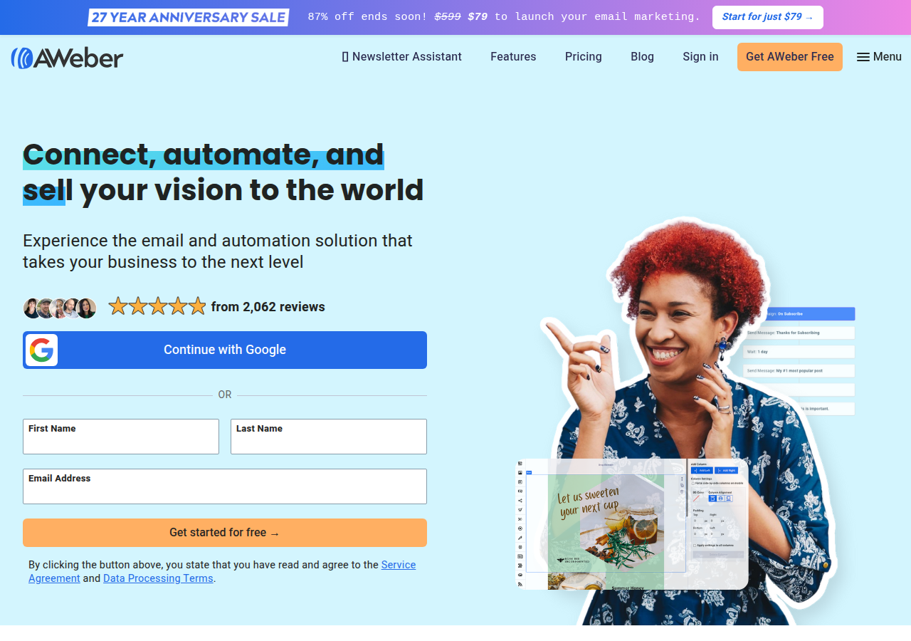 Screenshot of aweber.com