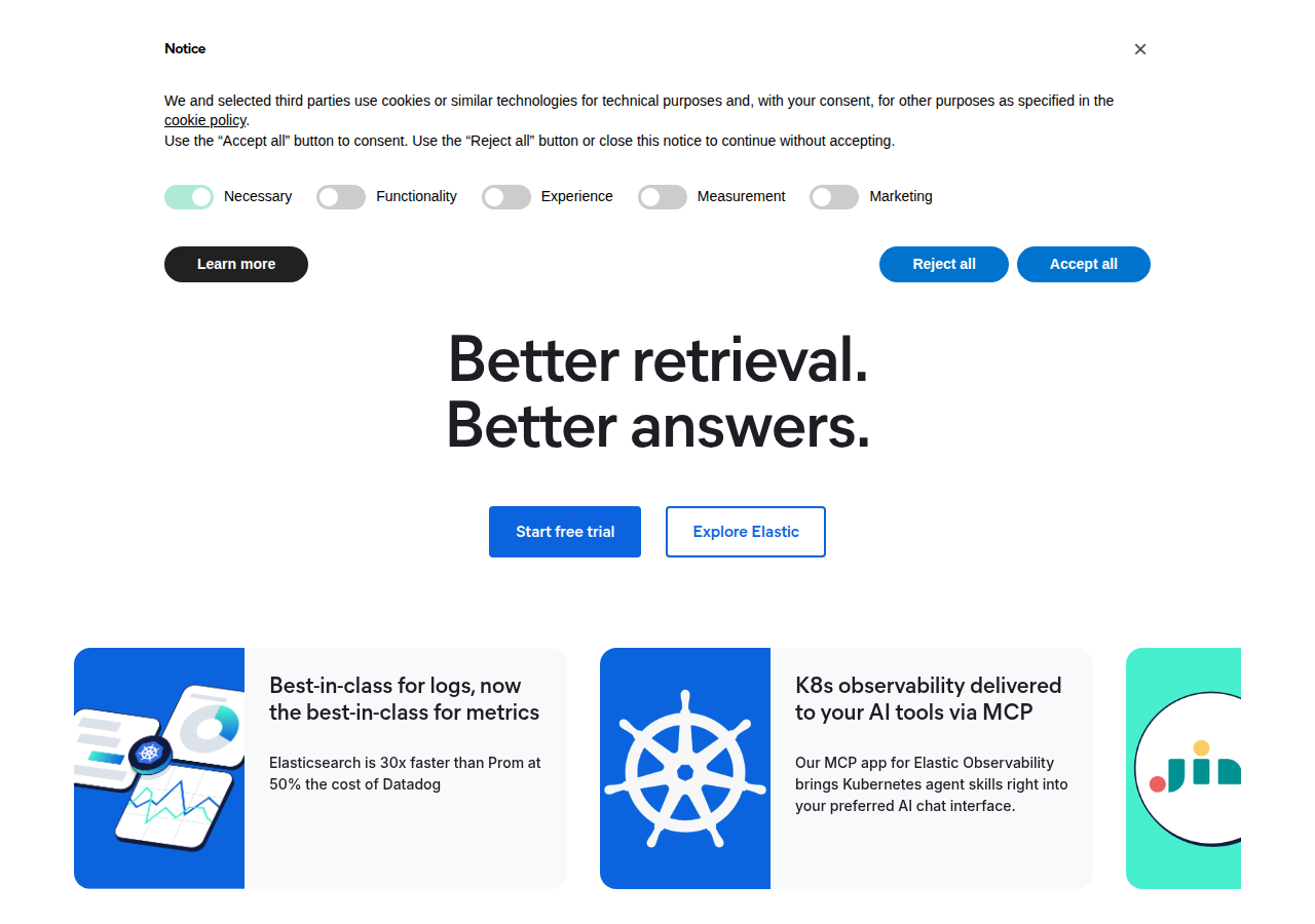 Screenshot of elastic.co