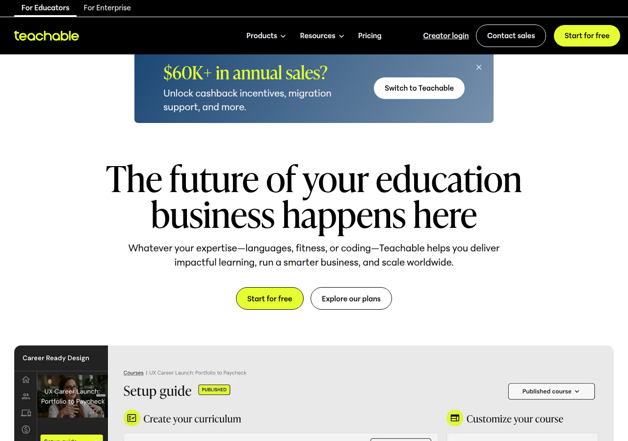 Screenshot of teachable.com