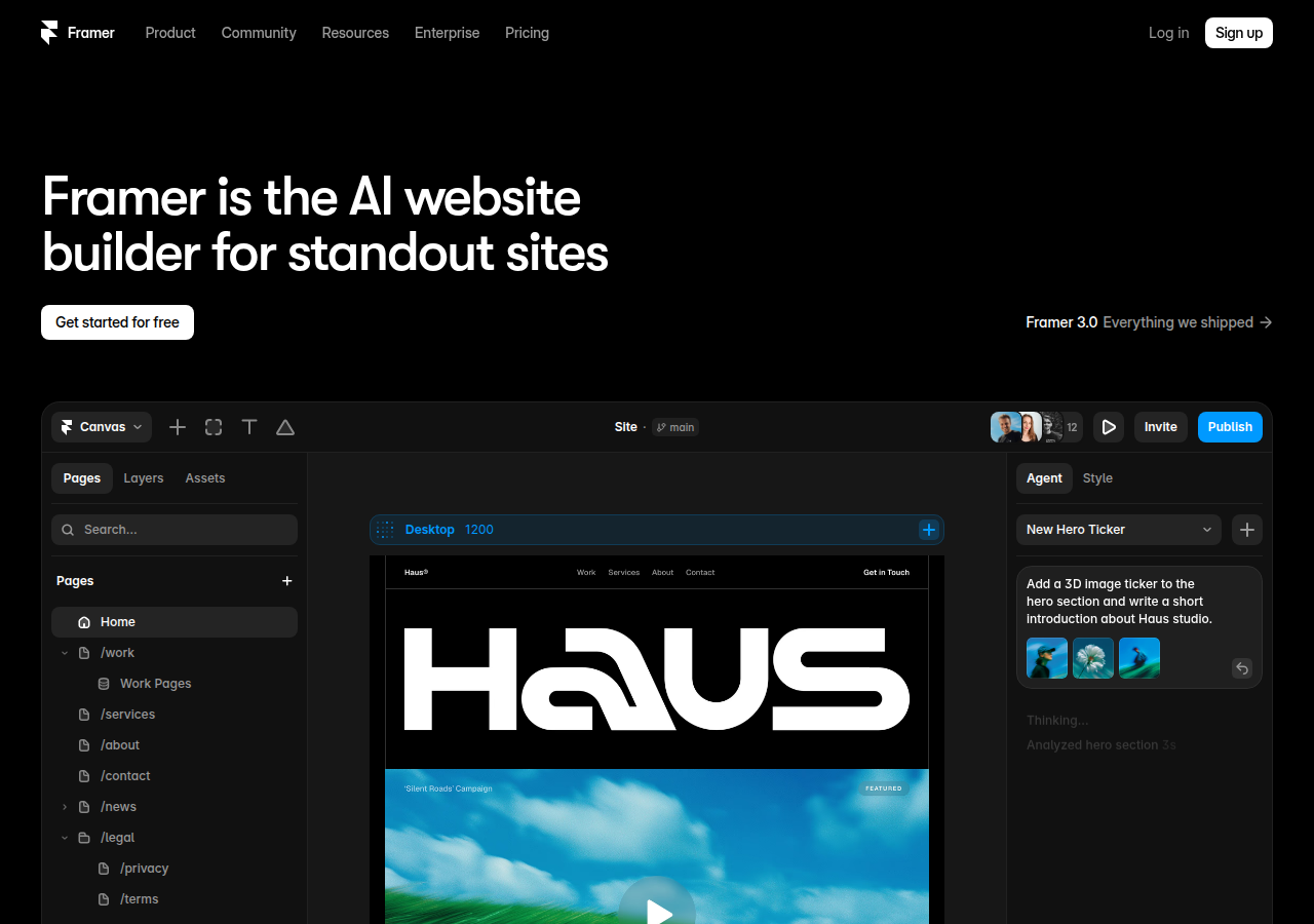 Screenshot of framer.com
