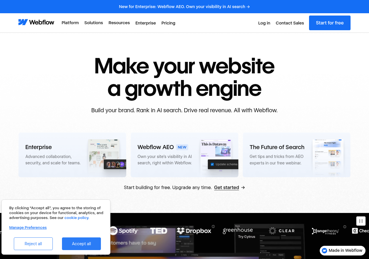 Screenshot of webflow.com