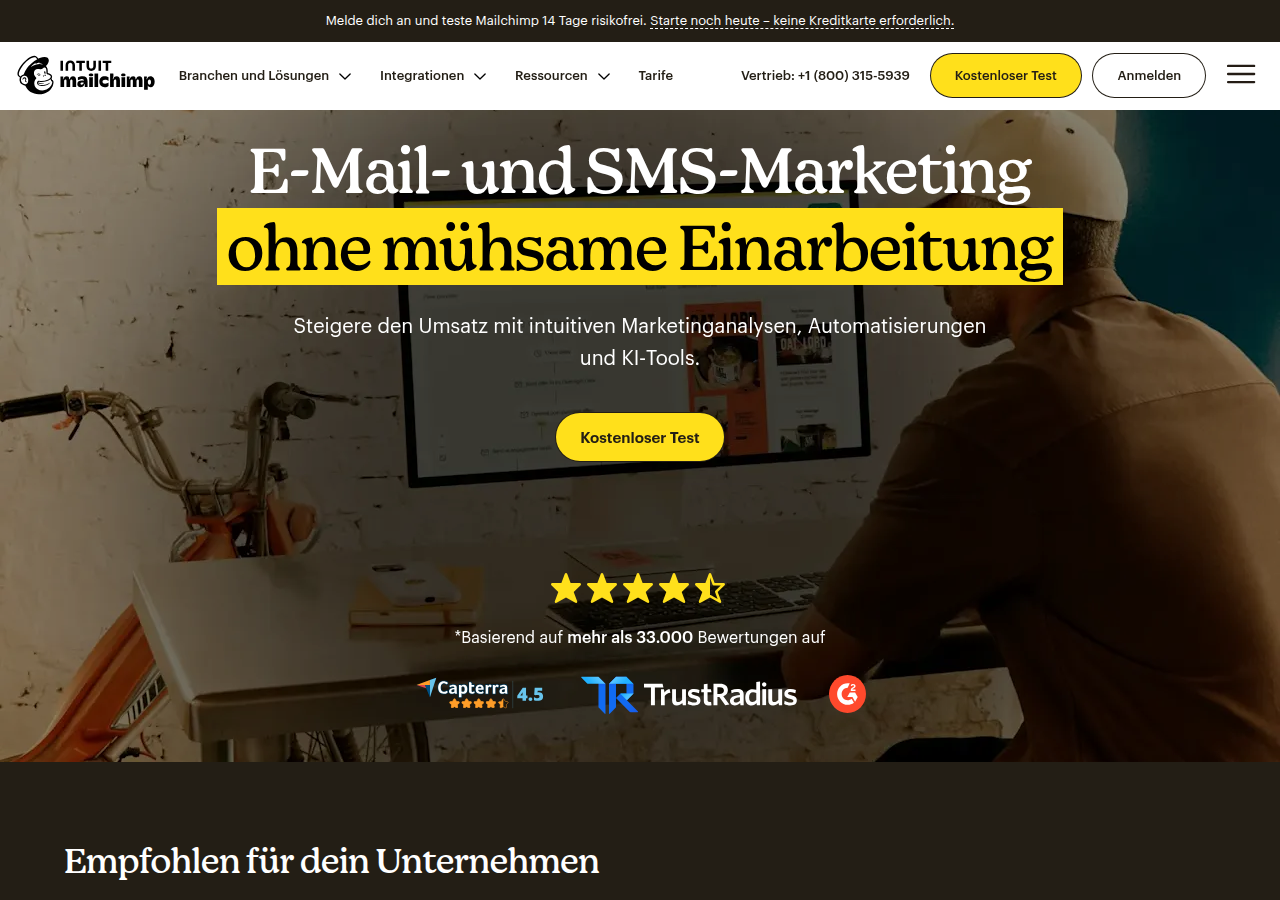 Screenshot of mailchimp.com