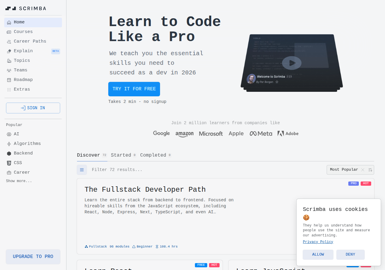 Screenshot of scrimba.com