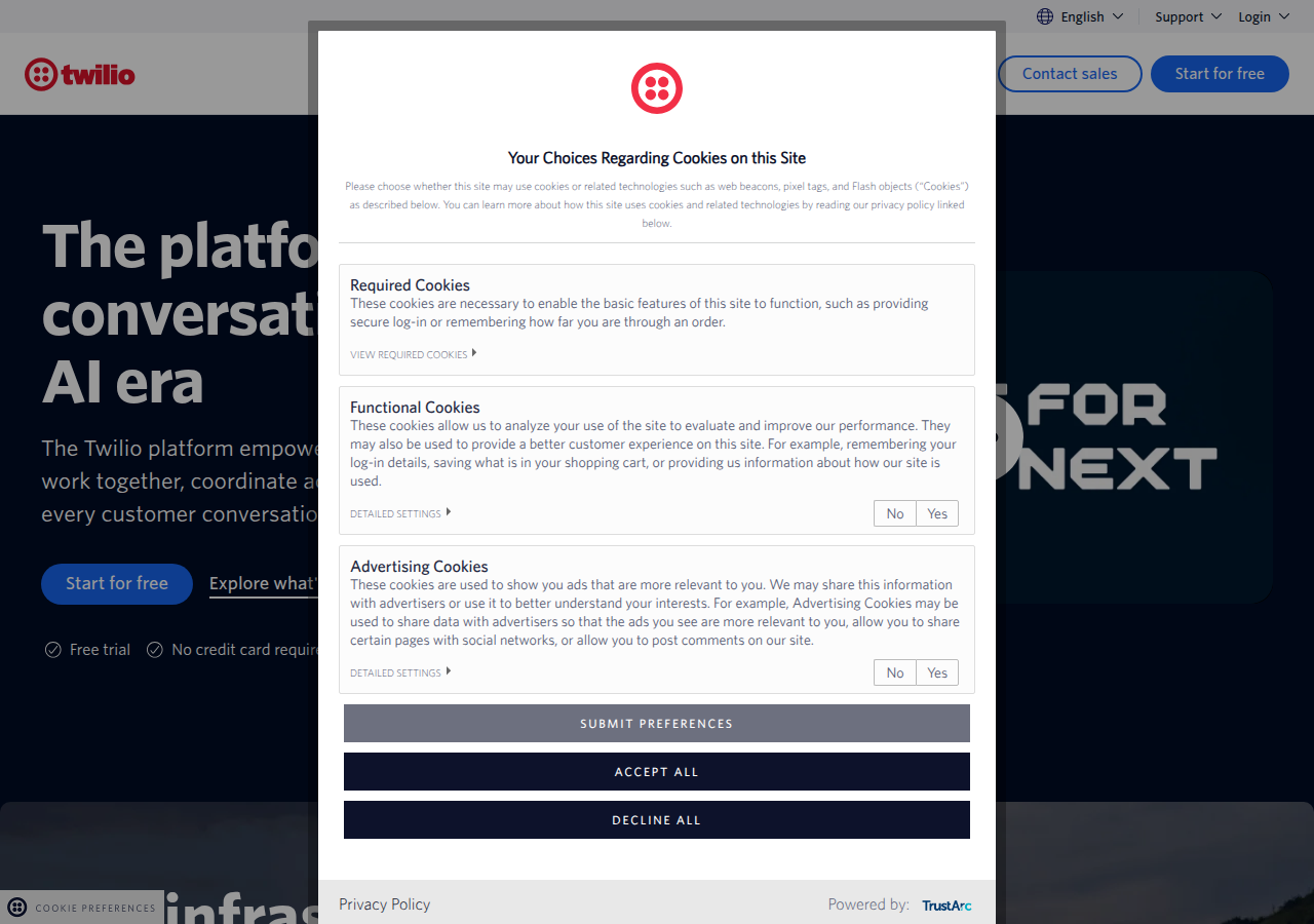Screenshot of twilio.com