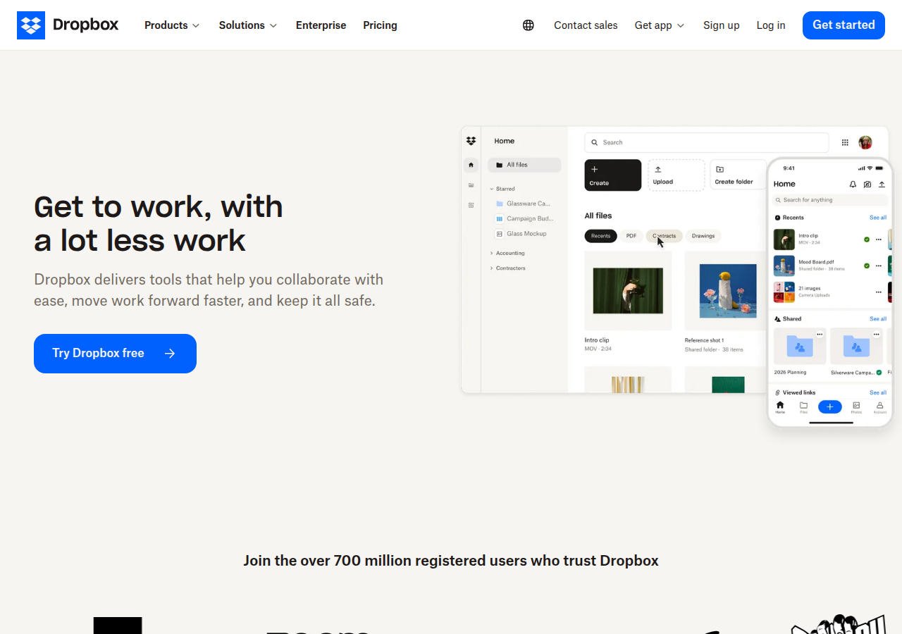 Screenshot of dropbox.com