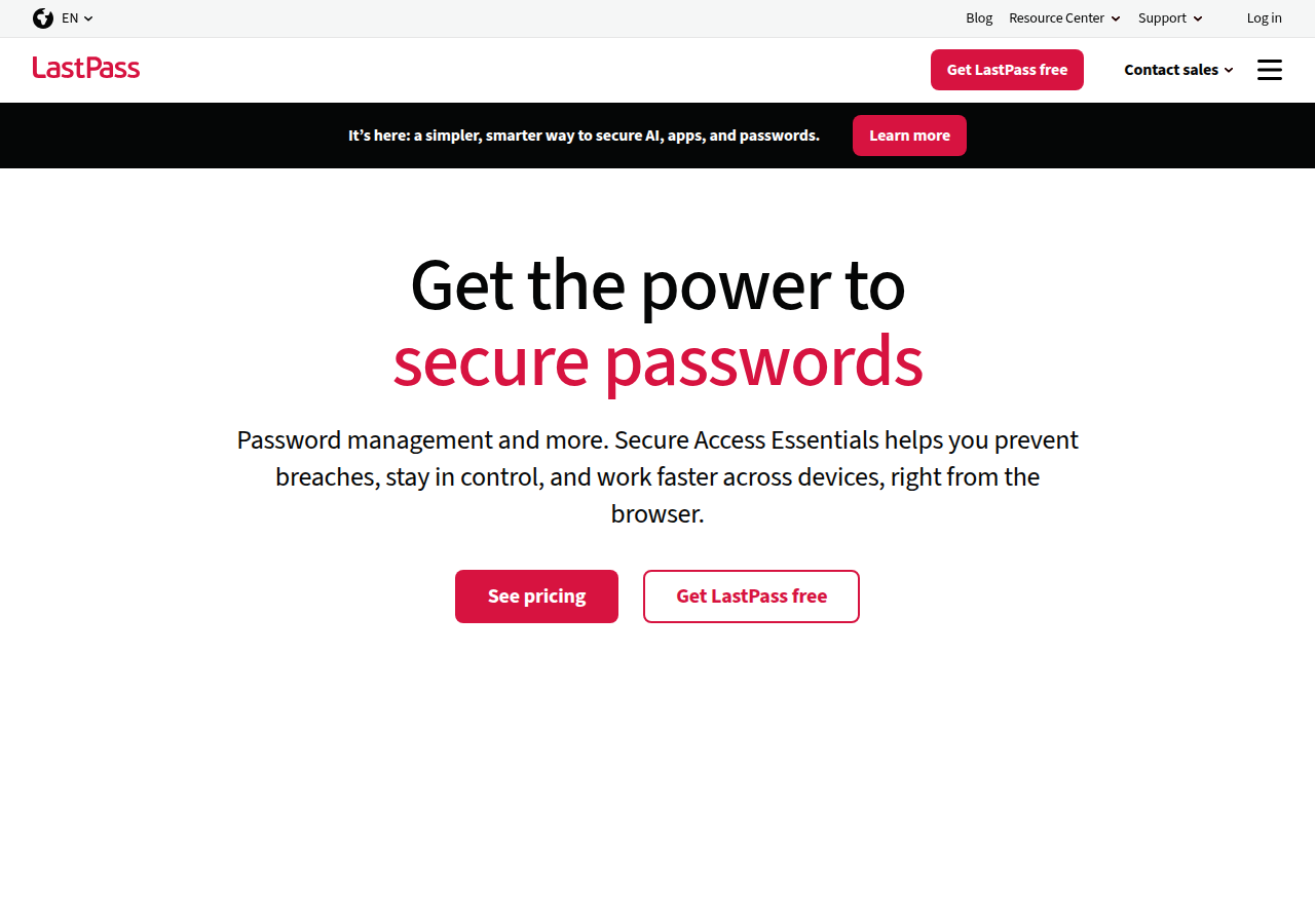 Screenshot of lastpass.com