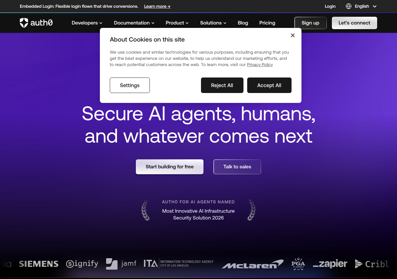Screenshot of auth0.com