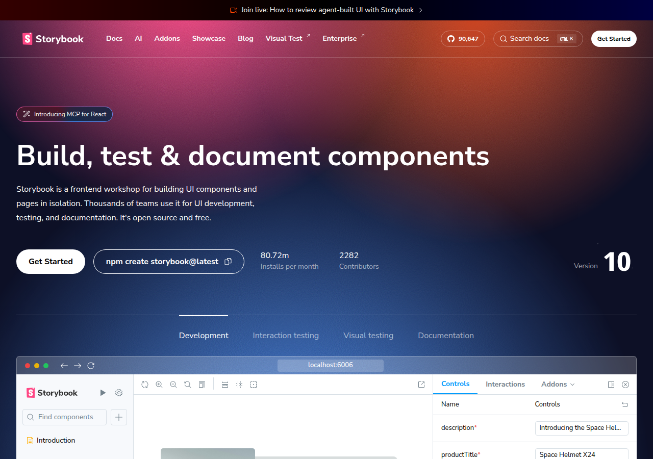 Screenshot of storybook.js.org