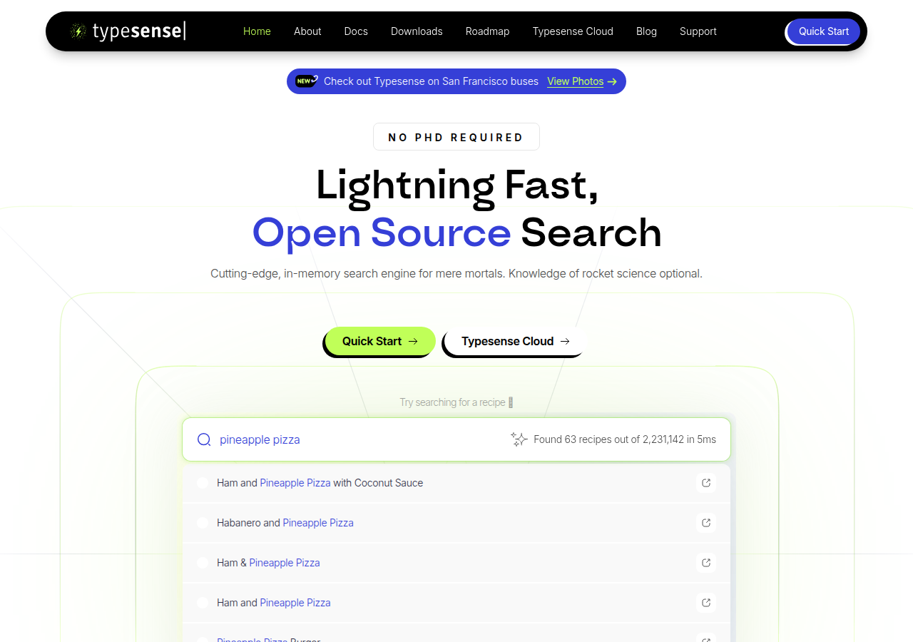 Screenshot of typesense.org