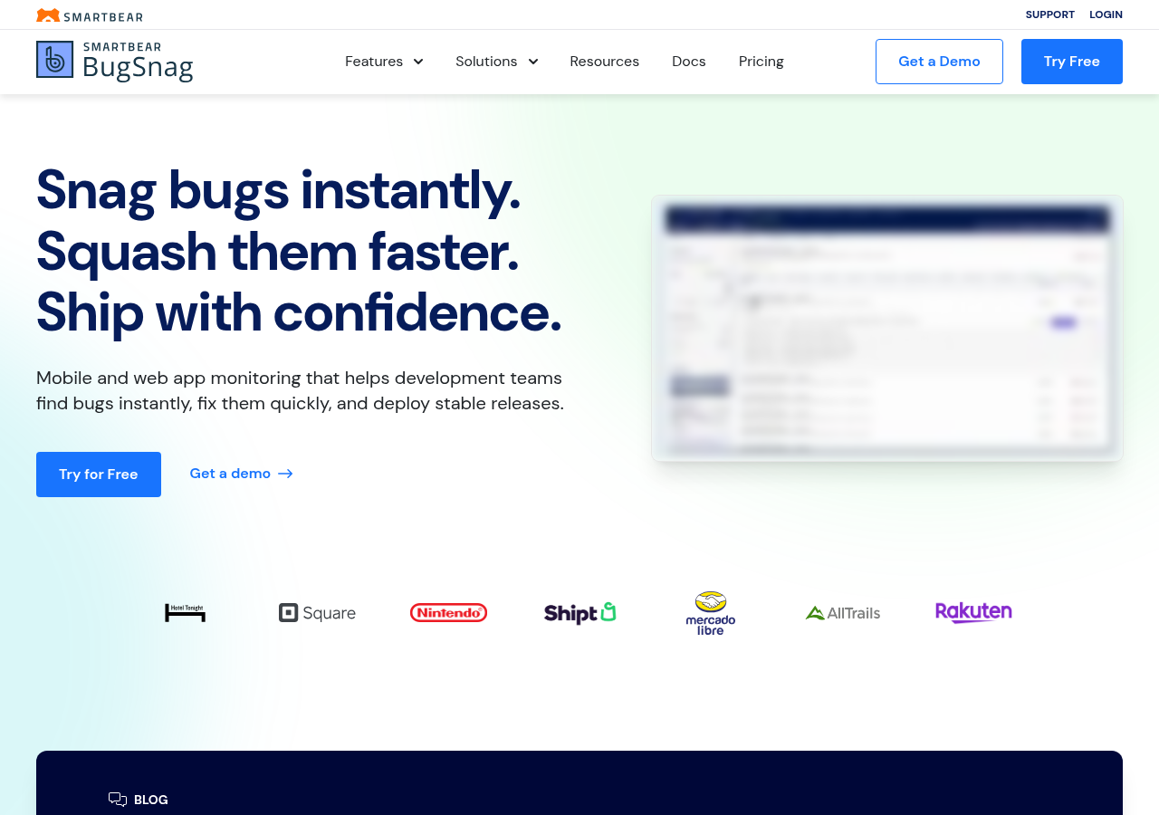 Screenshot of bugsnag.com