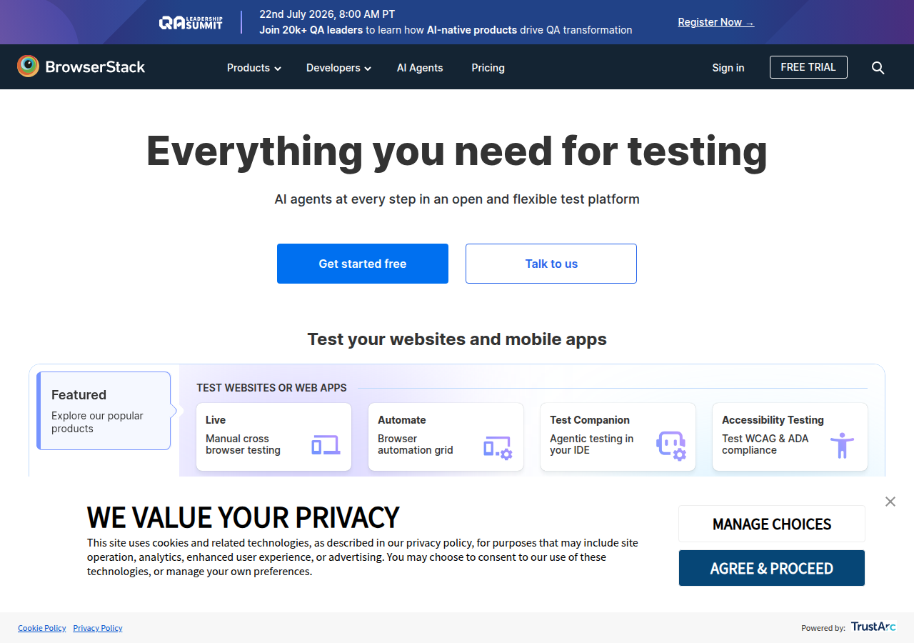Screenshot of browserstack.com
