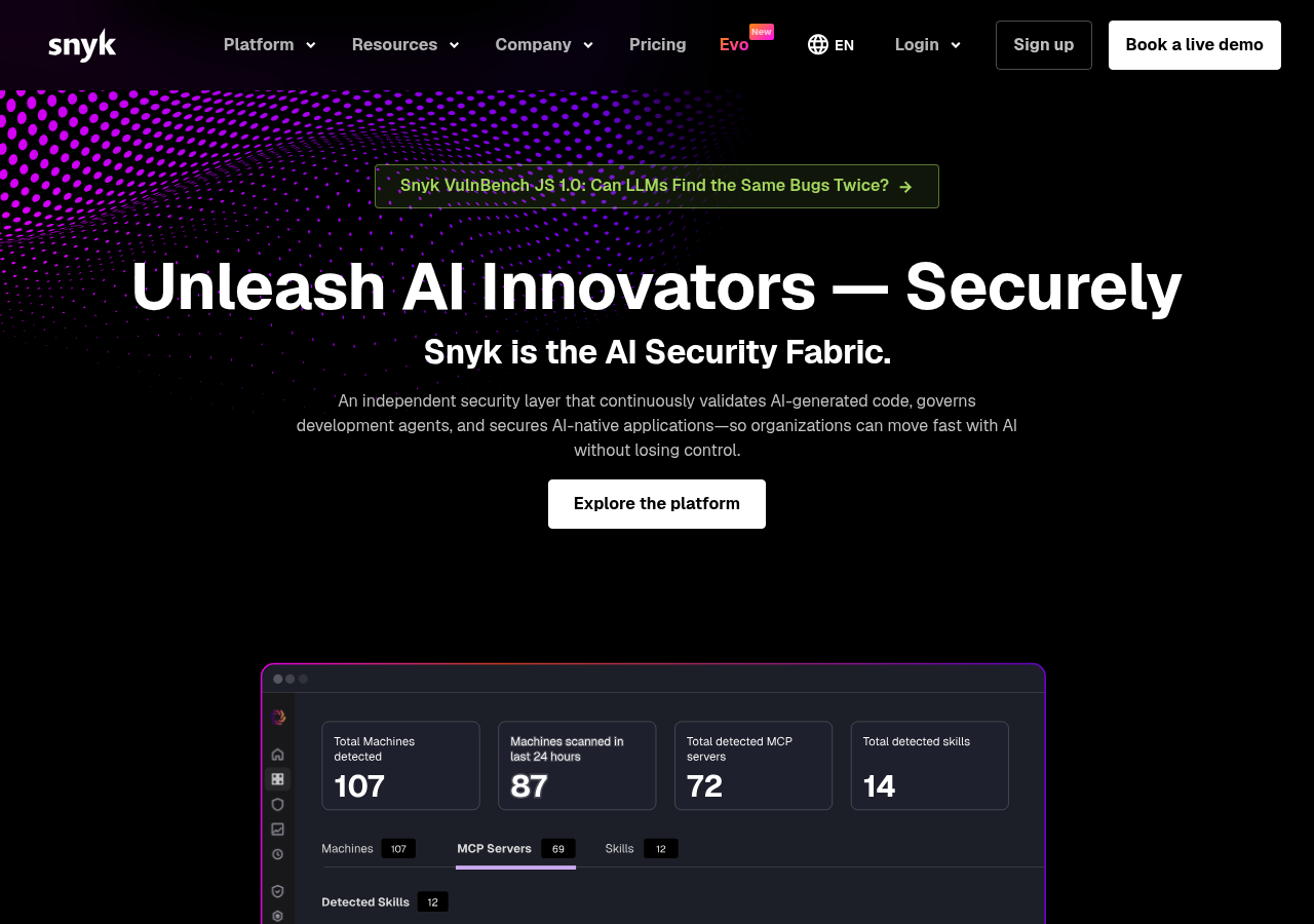 Screenshot of snyk.io