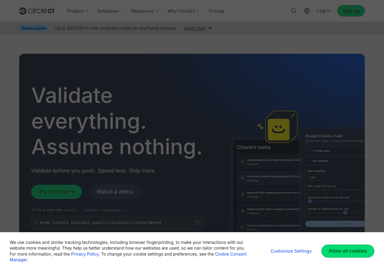 Screenshot of circleci.com