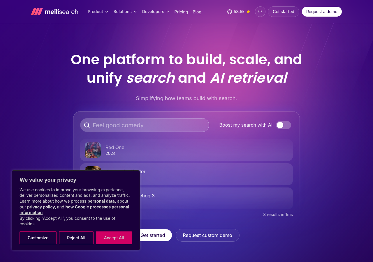 Screenshot of meilisearch.com