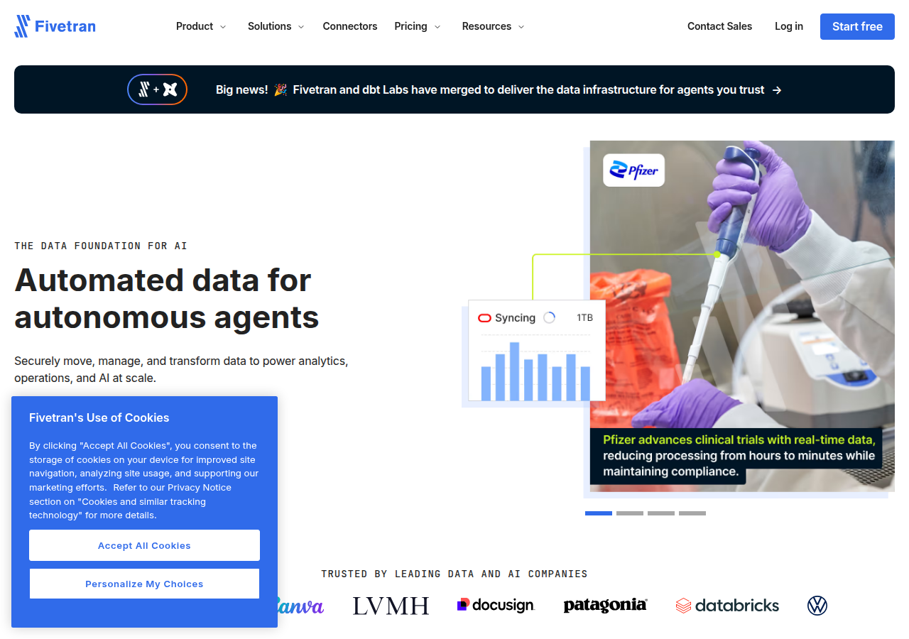 Screenshot of fivetran.com