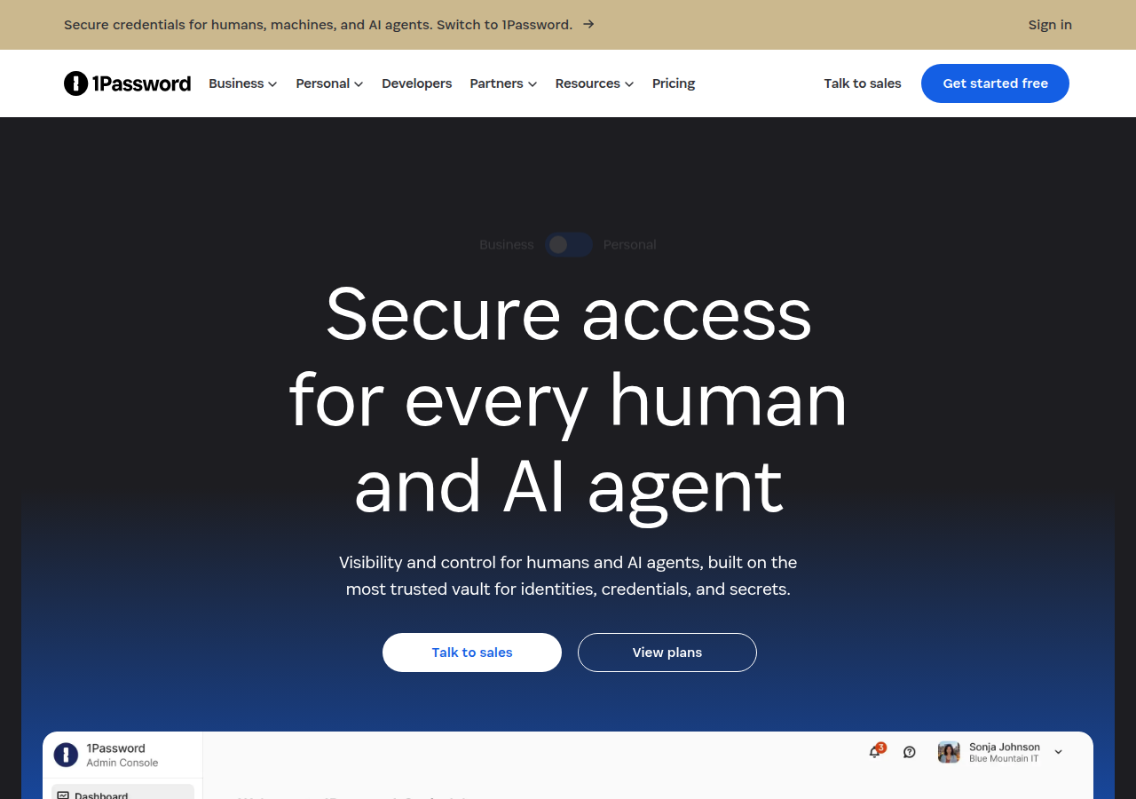 Screenshot of 1password.com