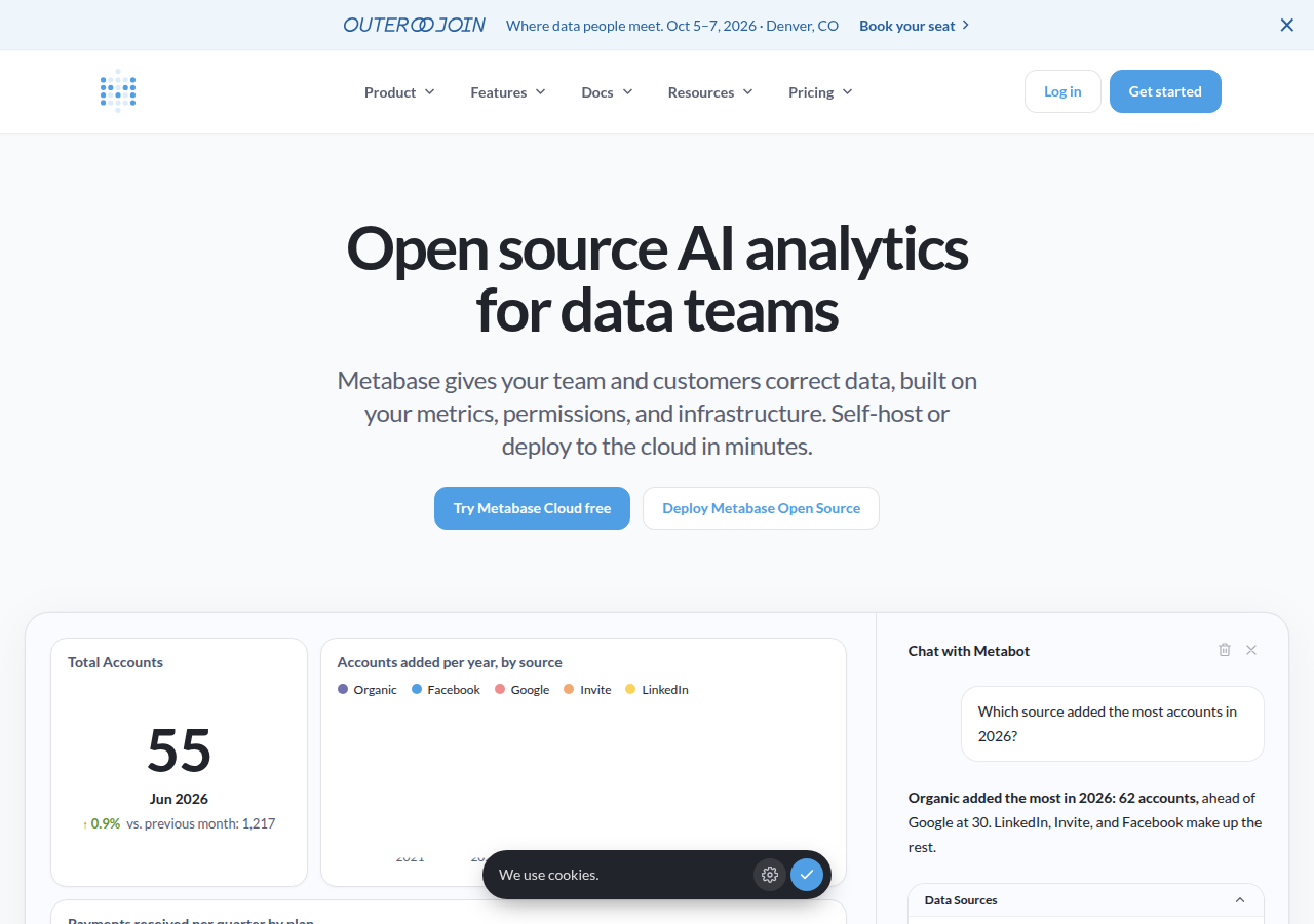 Screenshot of metabase.com