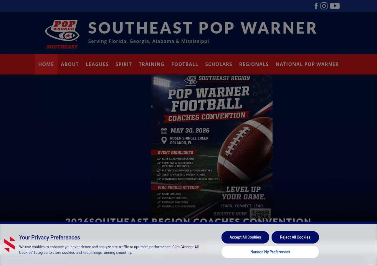 Screenshot of southeastpopwarner.org