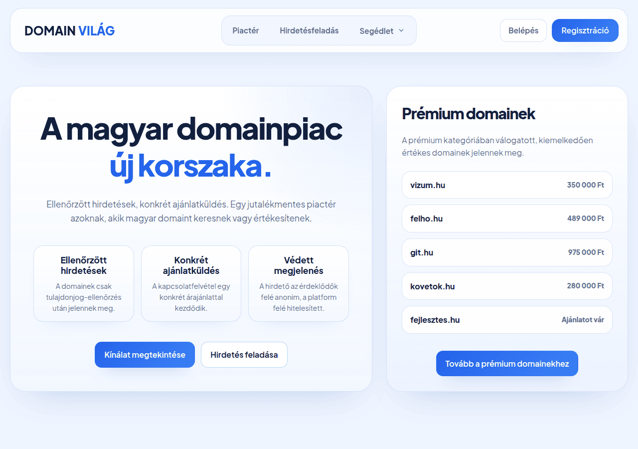 Screenshot of domainvilag.hu