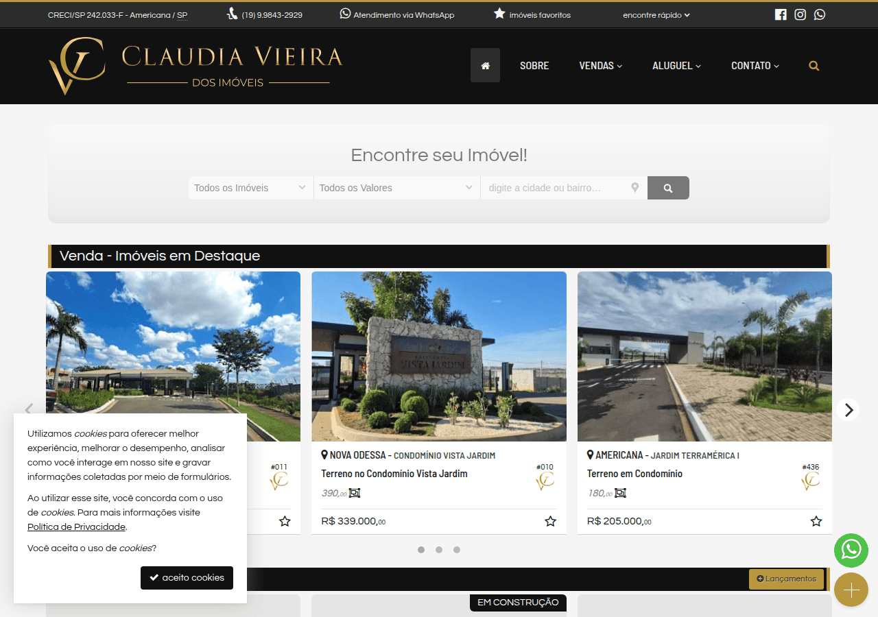 Screenshot of imoveisclaudiavieira.com.br