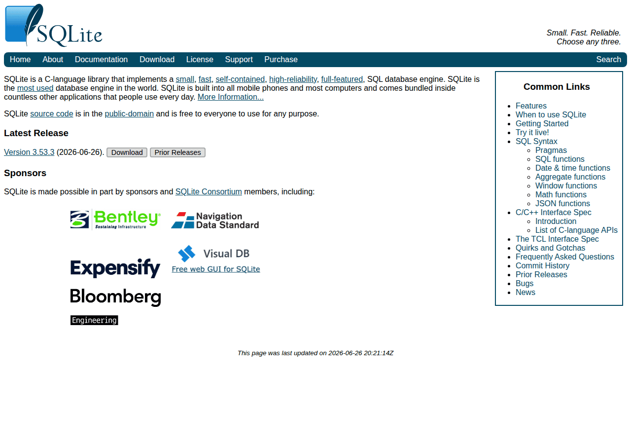 Screenshot of sqlite.org