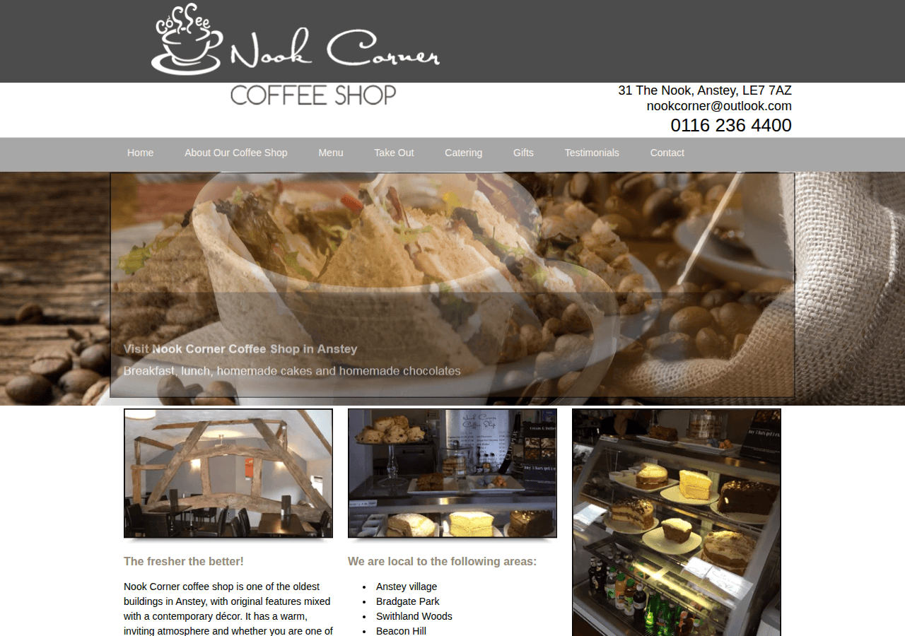 Screenshot of nookcoffeeshopanstey.co.uk