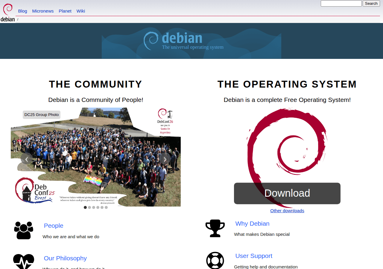 Screenshot of debian.org