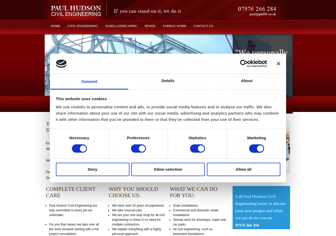 Screenshot of paulhudsoncivilengineering.co.uk