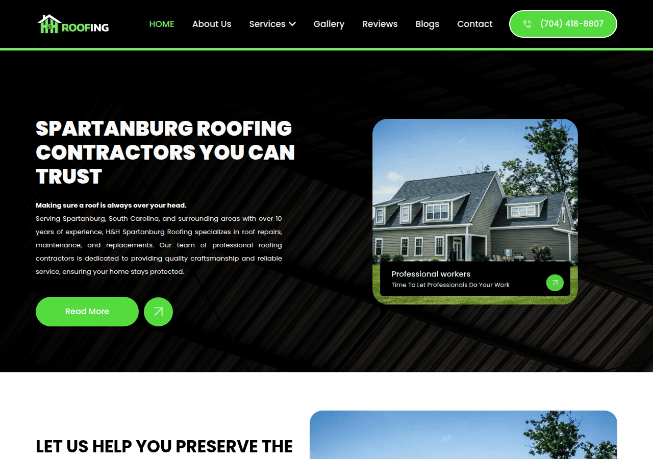 Screenshot of hhspartanburgroofing.com