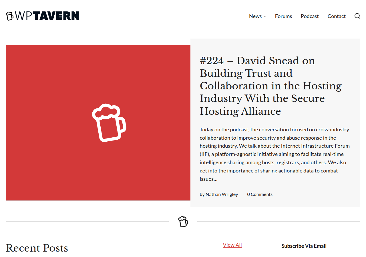 Screenshot of wptavern.com