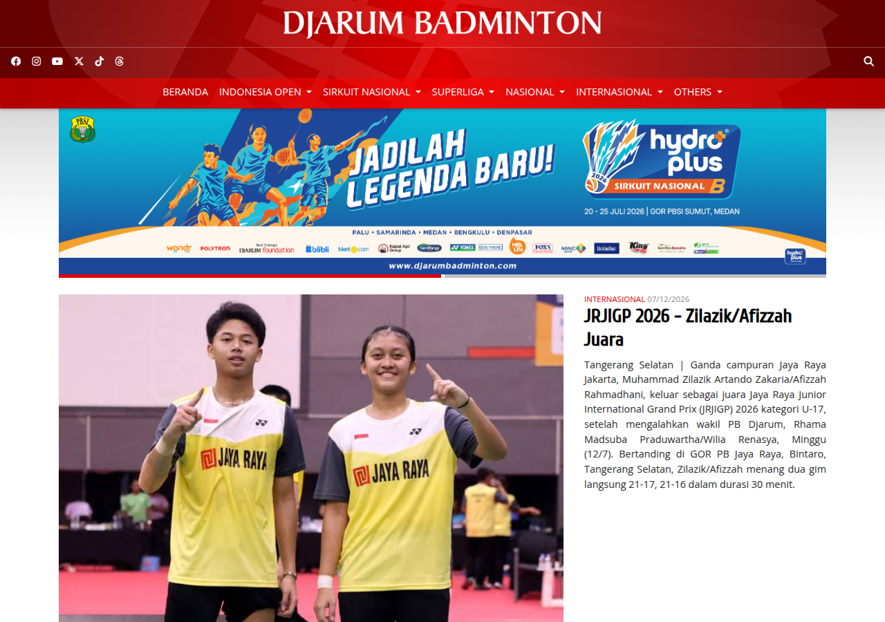 Screenshot of djarumbadminton.com