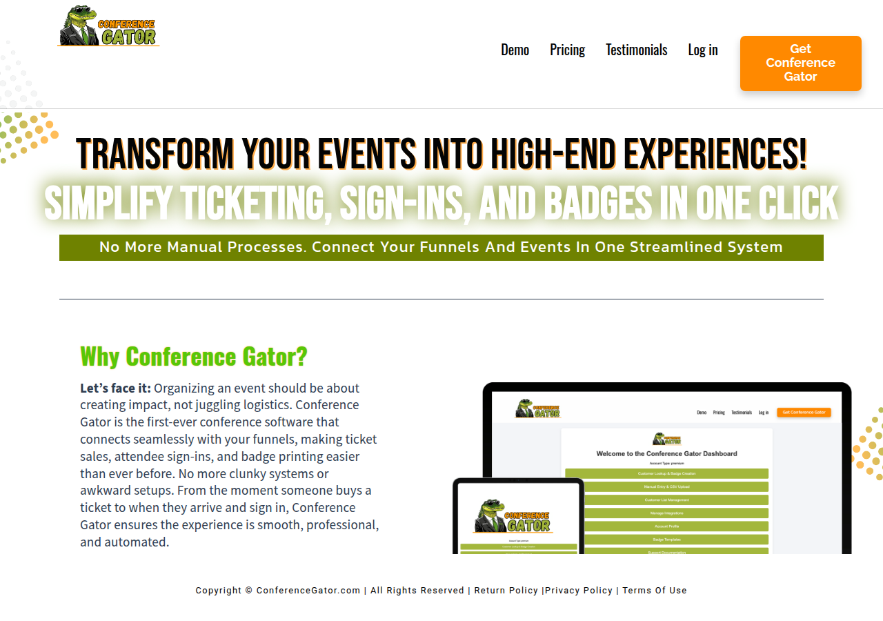 Screenshot of conferencegator.com