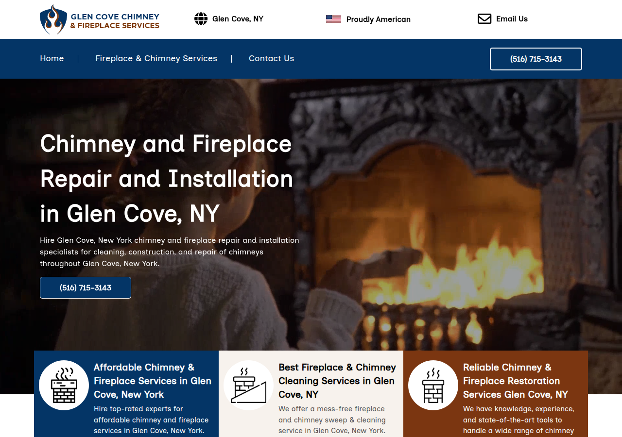 Screenshot of chimneyfireplaceglencove.com