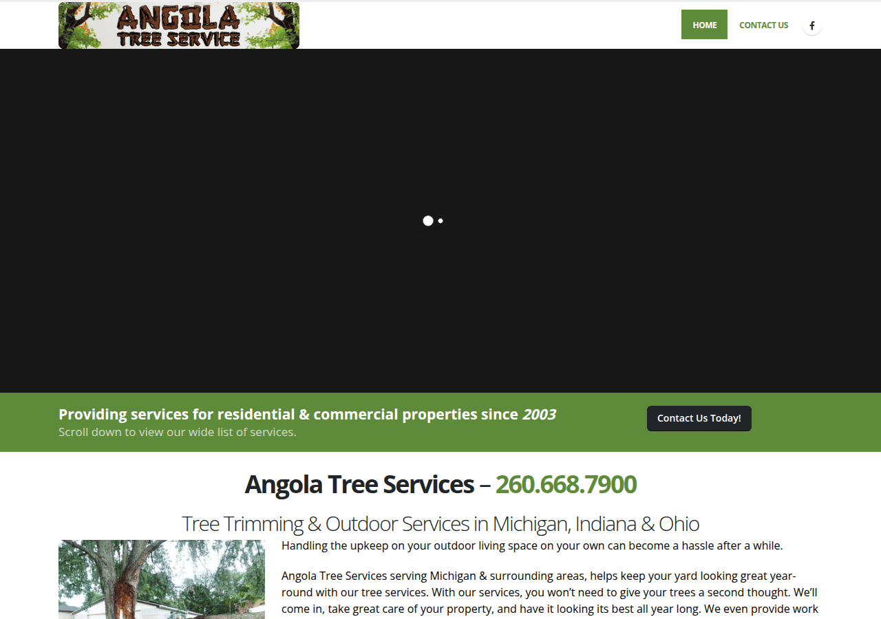 Screenshot of angolatreeservices.com