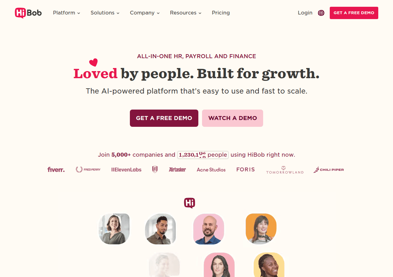 Screenshot of hibob.com