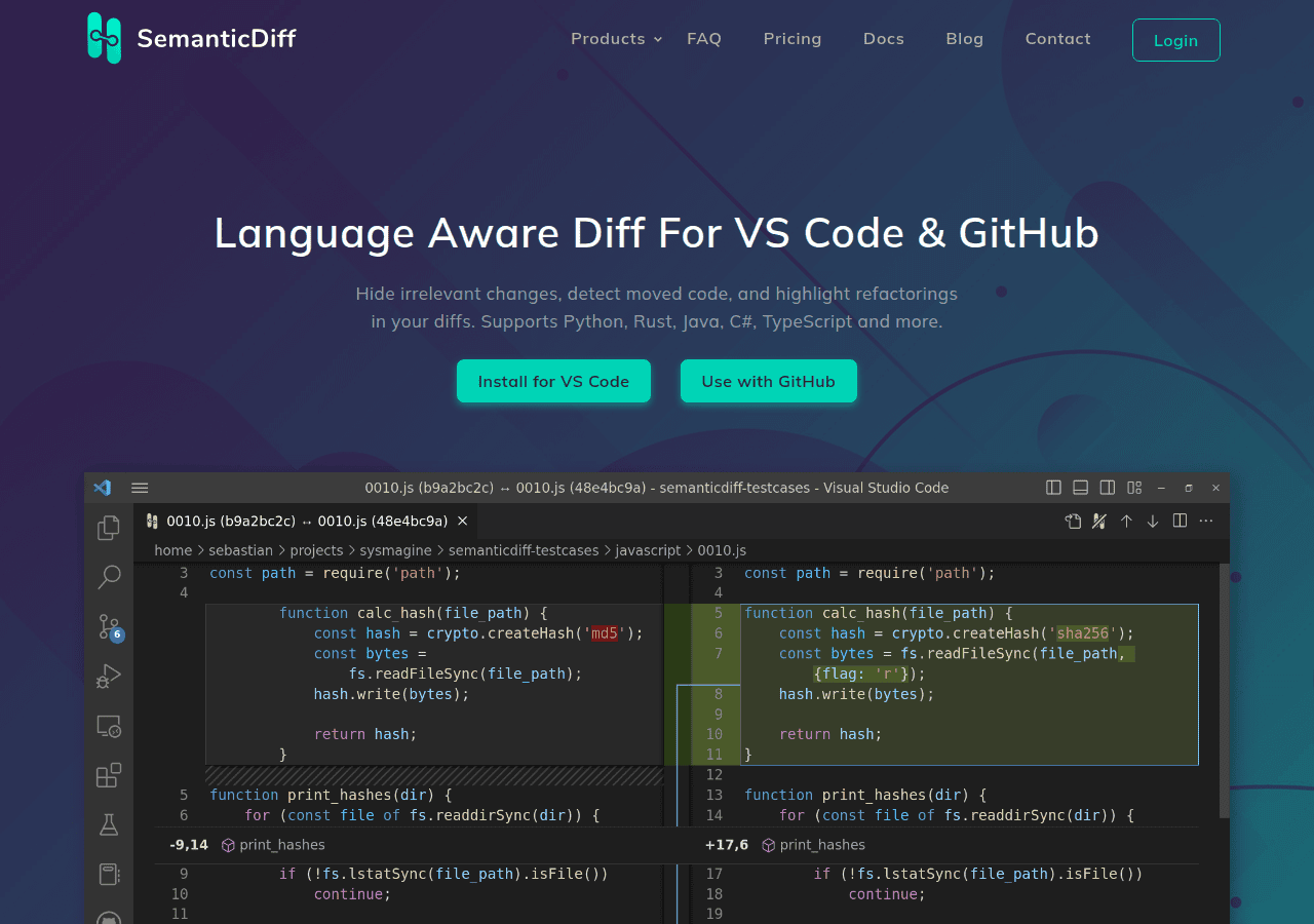 Screenshot of semanticdiff.com