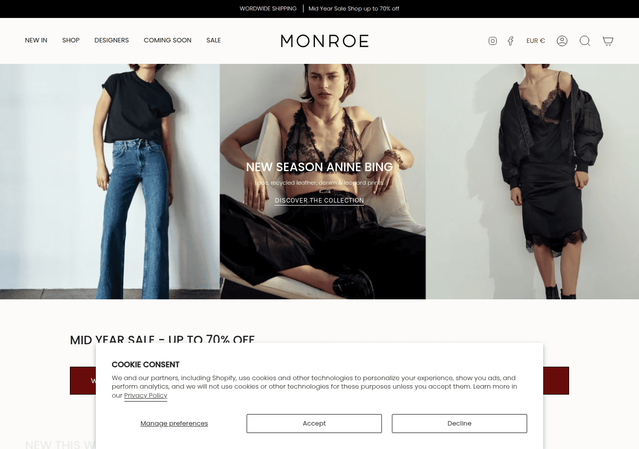 Screenshot of shopmonroe.com.au