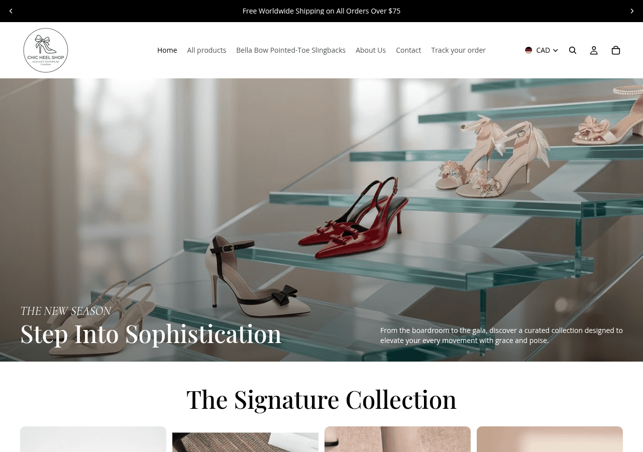 Screenshot of chicheelshop.store